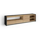 SKRAUT HOME Lowboard 207x50x37 cm Schwarz/Eiche Holzwerkstoff
