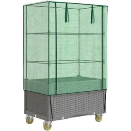 vidaXL Hochbeet Mit Aufsatz Und Rollen 80 x 50 x 182 cm Rattan-Optik