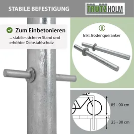 Trutzholm Fahrradanlehnbügel 115x58 cm Stahl feuerverzinkt Ø 48 mm zum Einbetonieren grau