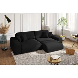 luma-home Cord Ecksofa Schlaffunktion ausziehbar Bettkasten Polsterecke L-Couch in Schwarz & Schwarz