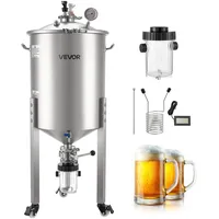 Vevor konischer Gärbehälter Edelstahl 60 L Gärtank für Heimbrauen, Gärkessel mit konischem Boden & 3 Lenkrollen & Deckel & Griff & Thermometer, Gärfass für Wein- und Biergärung