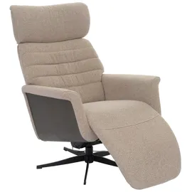 MCA Furniture MCA Relaxsessel HWC-N56, Fernsehsessel Liegesessel Fußstütze drehbar Bouclé Stoff Holz ~ Stoff braun, Holz grau