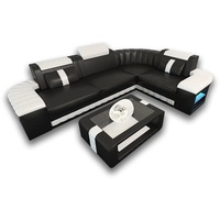 Sofa Dreams Ecksofa Ledercouch Ledersofa Bergamo L Form Leder Sofa, Couch, mit LED, wahlweise mit Bettfunktion als Schlafsofa, Designersofa schwarz