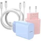 ZNBTCY 2er-Pack Schnellladegerät (Hellblau+Hellrosa) mit 2er-Pack 2M iPhone Ladekabel (Weiß) 20W USB C Netzstecker,schnellladekabel, iPhone Ladeadapter für iPhone 14 Pro Max 13 12 11 XS XR X 8P iPad