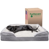 Furhaven XXL kühlendes Gel-Schaumstoff-Hundebett, Perfekter Komfort, Plüsch & Samtwellen, Sofa-Stil mit abnehmbarem, waschbarem Bezug, Granitgrau, Jumbo Plus (Größe XXL)