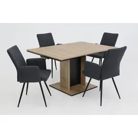 Hela Tische, quadratischer Esstisch Raul, Dekor Artisan, Synchron-Ausziehbar, Säulenfuß Akustikpanel, 100-140x100cm