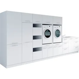 laundreezy Mehrzweckschrank-Set Laundreezy, 12-tlg. Mehrzweckschrank-Set B/H/T 445/200/68 cm, (12-St), Breite 445 cm, Soft-Close-Funktion, höhenverstellbare Füße weiß