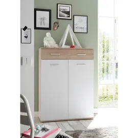 HBZ Manolo 90 x 118 x 35 cm mit 1 Schubkasten, 2 Türen, 6 Einlegeböden, weiß matt / weiß