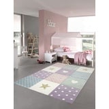 Teppich-Traum Kinderzimmer Teppich Spiel & Baby Teppich Herz Stern Punkte Design Grün Creme Rosa Blau Größe 140x200 cm