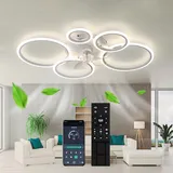 LED Deckenventilator Mit Beleuchtung, Deckenlampe Mit Ventilator und Fernbedienung&APP, Ring Leiser Moderne Ventilator mit Licht,6 Stufen,Deckenventilator Mit Licht Für Schlafzimmer Wohnzimmer (Weiß)