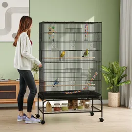 PawHut Vogelkäfig mit Sitzstangen, Ablage, Bodenwanne,
