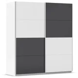 Rauch Möbel Schwebetürenschrank Kleiderschrank Weiß/Grau Metallic, Schwarz, 2-türig, inkl. 2 Kleiderstangen, 2 Einlegeböden, BxHxT 181x197x61 cm
