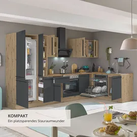 kochstation Winkelküche L-Form 310 x 175 cm schwarz