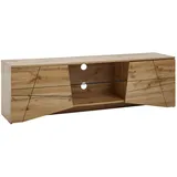 KADIMA DESIGN TV-Lowboard Holz Eiche-Dekor, Platz für 70-Zoll TV, Eichenoptik und Glas