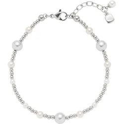 Armband LEONARDO "Elsana, 024334", edelstahlfarben, weiß, natur, grau, Armbänder, Damen, Edelstahl-Perlen, Edelstahl, Perlen, mit Perle (imitiert)