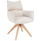 louming Armlehnstuhl Marou, Stoffbezug Graublau, Beige, Braun, Drehfunktion, Stativgestell Eiche beige