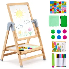 Vevor Kunststaffelei für Kinder, 2-in-1-Kunststaffelei aus Holz, doppelseitig, mit magnetischem Whiteboard und Kreidetafel, verstellbares, stehendes, drehbares, faltbares Zeichenbrett mit Malzubehör für Jungen und Mädchen