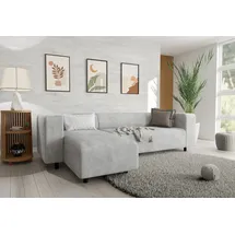 s-style möbel - Modernes Ecksofa mit Ottomane aus Hellgrau Cord-Stoff mit bequemem Sitz - Ottomane links - Grau