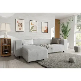 s-style möbel - Modernes Ecksofa mit Ottomane aus Hellgrau Cord-Stoff mit bequemem Sitz - Ottomane links - Grau