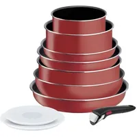 TEFAL L1529402 INGENIO EASY COOK N CLEAN Set 10 Stück : Poeles + Kasserollen + Wok + Sauteuse + Couvercles hermétiques + Poign - Rot
