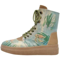 Schnürboots DOGO "Future Boots Damen Future Boots Damen Boots / Female", Damen, Gr. 39, Normalschaft, blau (blau, braun), Lederimitat, Schuhe, Vegan