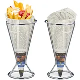 Relaxdays Pommeshalter 2er Set Edelstahl HxD 16 x 9,5 cm Silber
