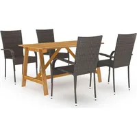 Gartenmöbel-Set 5-tlg. Akazien-Massivholz & PE Rattan Braun 4 Personen Tisch 140x70x73,5cm Stühle 55,5x53,5x95cm - Braun