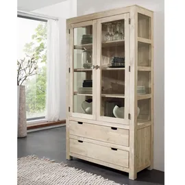 Massivmoebel24 Vitrine Akazie 110 x 45 x 200 cm Beige/Weiß