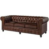 Massivmoebel24 Sofa 3-Sitzer Echtleder 216x82x75 braun Chesterfield #103