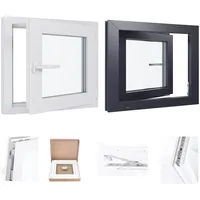 Kunststofffenster Kellerfenster Fenster - 2 Fach Verglasung - weiß/weiß - BxH: 600x600 mm - DIN Links