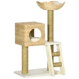 PawHut Kratzbaum 100,5 cm Katzenbaum mit Katzenhöhle, Bett, Treppe, Katzenkratzbaum mit Sisal-Kratzsäulen, Kissen, für Katzen bis 4,5 kg, Natur