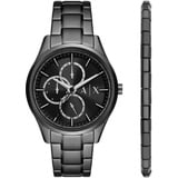 ARMANI EXCHANGE Multifunktionsuhr, (Set, 2-tlg., mit Armband), Quarzuhr, Armbanduhr, Herrenuhr, ideal als Geschenk, Edelstahlarmband schwarz