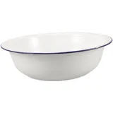 FRCOLOR Emaille Fußbadewanne 30cm Retro Waschbecken Aus Emailliertem Stahl Weiß Mit Blauem Rand Fußbadeschale Zum Einweichen Der Füße Für Heim Spa Und Pediküre