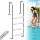 LZQ Poolleiter Edelstahl 4 Stufen, Schwimmbadleiter mit rutschfesten Stufen Pool Treppe Edelstahl verstärkte Pool Einstiegsleiter bis 150kg, Pool Leiter für Pool Schwimmbecken Aufstellpool Whirlpool