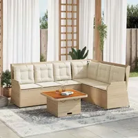 vidaXL 5-tlg. Garten-Lounge-Set mit Kissen Beige Poly Rattan - Beige