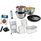 Genius Zerkleinerer Edelstahl-Schüsseln inkl. Nicer Dicer Speed, Set 15-tlg., zum Aufbewahren, Zubereiten und Transportieren von Speisen schwarz