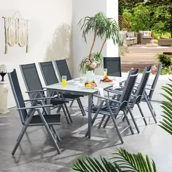 CASARIA® Aluminium Sitzgruppe Bern 8+1 Verstellbare Hochlehner Silber