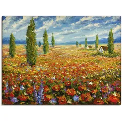 Leinwandbild ARTLAND "Mohnblumenwiese", rot (farbe bild(er): rot), B:80cm H:60cm T:1,8cm, Canvas, Leinwand, Bilder, auf Keilrahmen gespannt