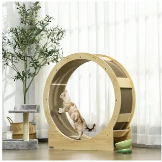 PawHut Katzenlaufrad Laufrad für Katzen 91 cm mit Bremse, Kratzbrett, Katzenrad für gesunde Bewegung, Entspannung, Eiche