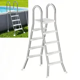 LHFJ 4 Stufige Poolleiter Edelstahl, Pooltreppe für Aufstellpool, Poolleiter 132 cm Poolhöhe, Pool Treppe, Poolstufen für Aufstellpools, Schwimmbadleiter Poolleitern 250 kg Tragkraft,53 in