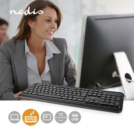 Nedis Kabelgebundenes Keyboard - USB-A - Multimedia - QWERTZ - DE-Layout - Numerische Tastatur Schwarz USB, DE (KBMU200BKDE)
