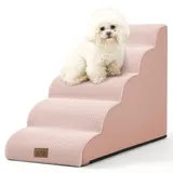 COZY KISS Hundetreppe für Kleine Hunde, Haustiertreppe für Couch aus Hochdichtem Schwamm, Hunde Treppe Hunderampe mit Waschbarem Bezug und Rutschfestem Boden (Rosa, 5 Stufen (40x84x57cm), 5)
