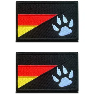 2 Stück Taktische Schwarz Deutschland Flagge mit Hunde-Tracker, Hundepfote, Armee Hunde, Polizei Hunde, Patriot Hunde, Hund Patch Verschluss, Hund Patch für Hunde Geschirr Weste kleidung