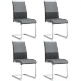 MODFU Esszimmerstuhl 4er Set Grau 95x48x42 cm mit hoher Rückenlehne PU Kunstleder Leinenbezug Metallgestell ergonomisch gepolstert
