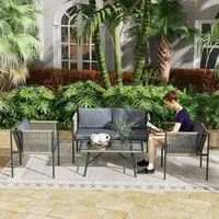 Outsunny Gartenmöbel Set aus Polyrattan Lounge-Set mit 2er Sofa Sessel Tisch