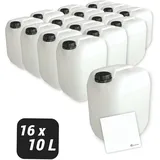 Trevendo 16er-Set Wasserkanister - Leerkanister - Kunststoffkanister (10 Liter, DIN51) - lebensmittelecht & BPA-frei - inkl. Trevendo Beschriftungsetiketten