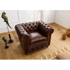 Massivmoebel24 Sessel Chesterfield Leder 105 x 75 x 82 cm Braun
