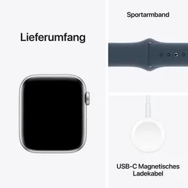 Apple Watch SE 2023 GPS + Cellular 44 mm  Aluminiumgehäuse silber, Sportarmband sturmblau M/L