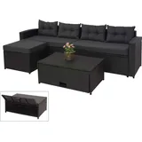 MCW Poly-Rattan Garnitur MCW-J34, Balkon-/Garten-/Lounge-Set Sitzgruppe Sofa, Staufach - schwarz, Kissen dunkelgrau