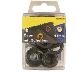 10 Ösen mit Scheiben und Werkzeug Brüniert 14mm rostfrei